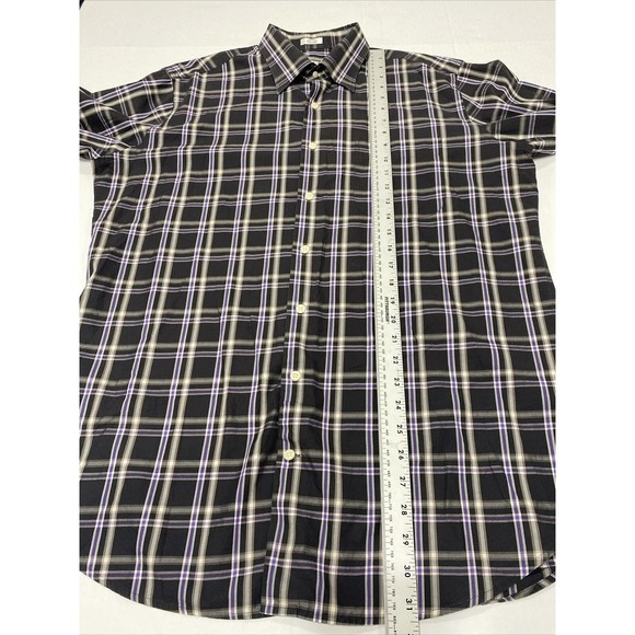 Peter Millar Mens Plaid Long Sleeve Button Front Shirt Purple Black Gray‎ Size L - Picture 7 of 8